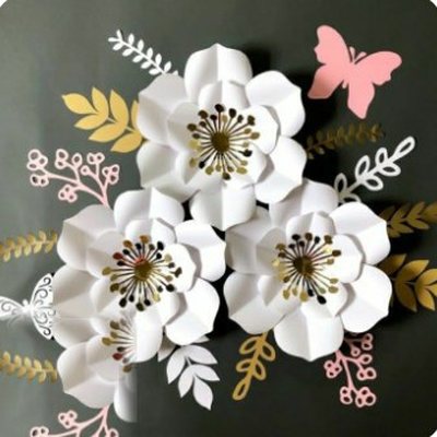 گل پرچمدار کاغذی سه عدد و ده عدد برگ و دو عدد پروانه - گل کاغذی گلکا