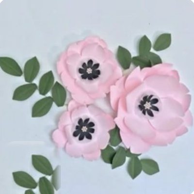 گل مقوایی سه عدد گل و سه عدد برگ - گل کاغذی گلکا