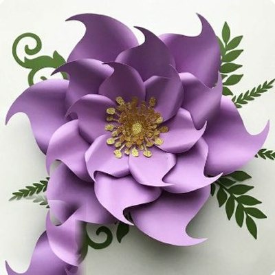 گل ده سانتی کاغذی با سه عدد برگ - گل کاغذی گلکا