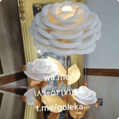 گل فومی دکوراتیو پایه دار آباژوری سه شاخه غنچه دار - گل فومی پایه‌دار گلکا